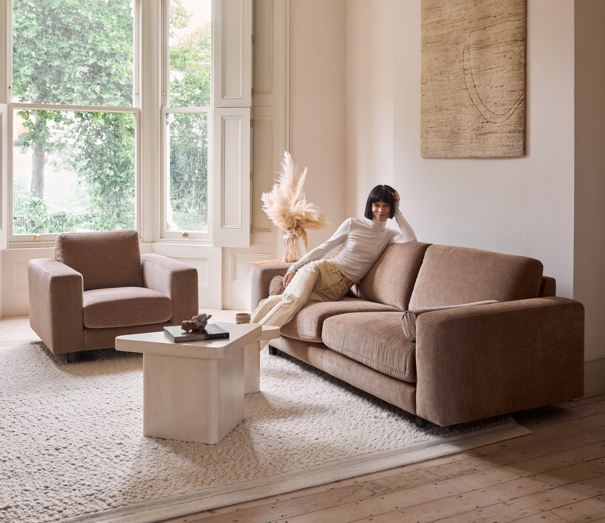 Jade Large Sofa & Jade Armchair in Roni Biscotti